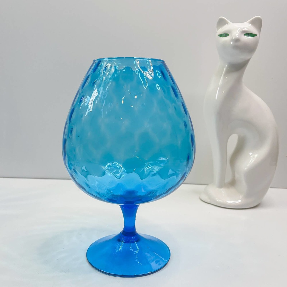 Vtg Empoli Italian MCM Glass Brandy Snifter Pedestal Vase Blue Optic ~ 13 Inches